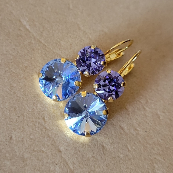 Austrian Crystal Two Stone Earrings in Gold - Picture 3 of 11